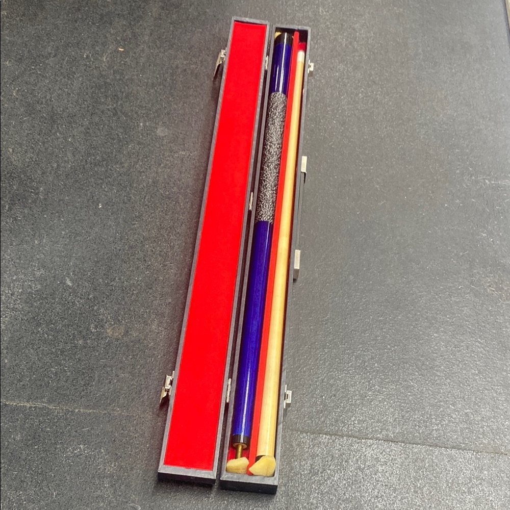Blue and Natural Pool Cue with Case